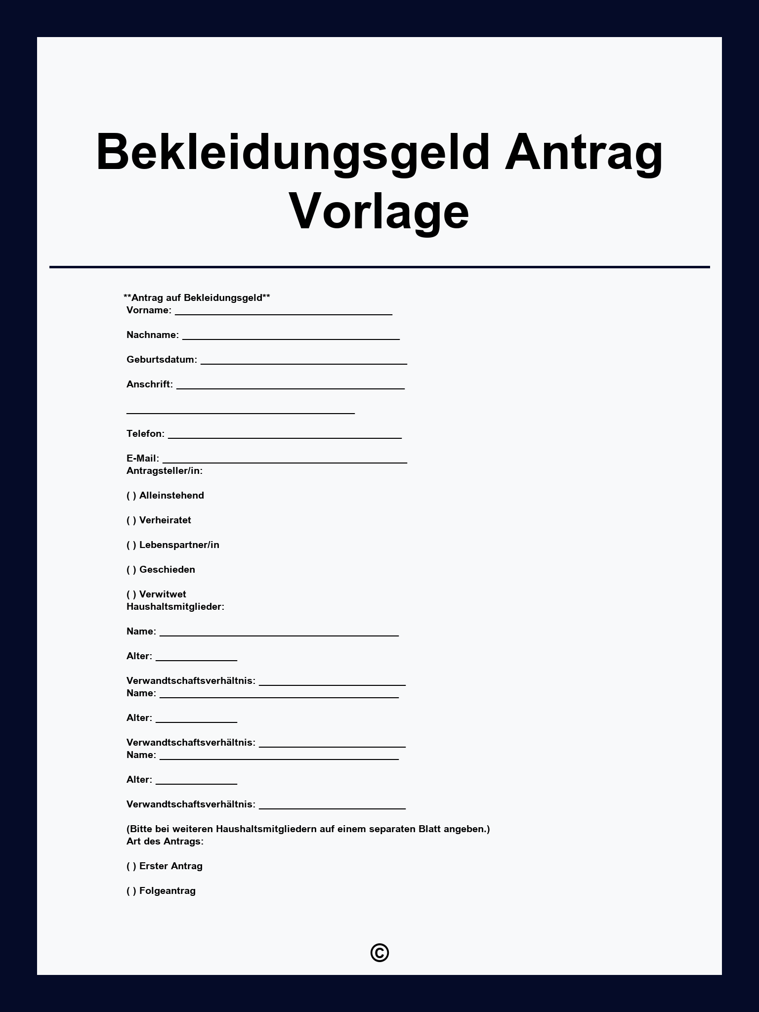 Bekleidungsgeld Antrag Vorlage