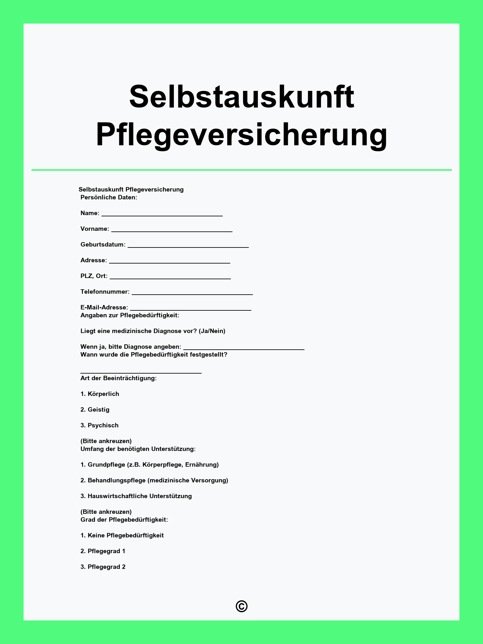 Selbstauskunft Pflegeversicherung